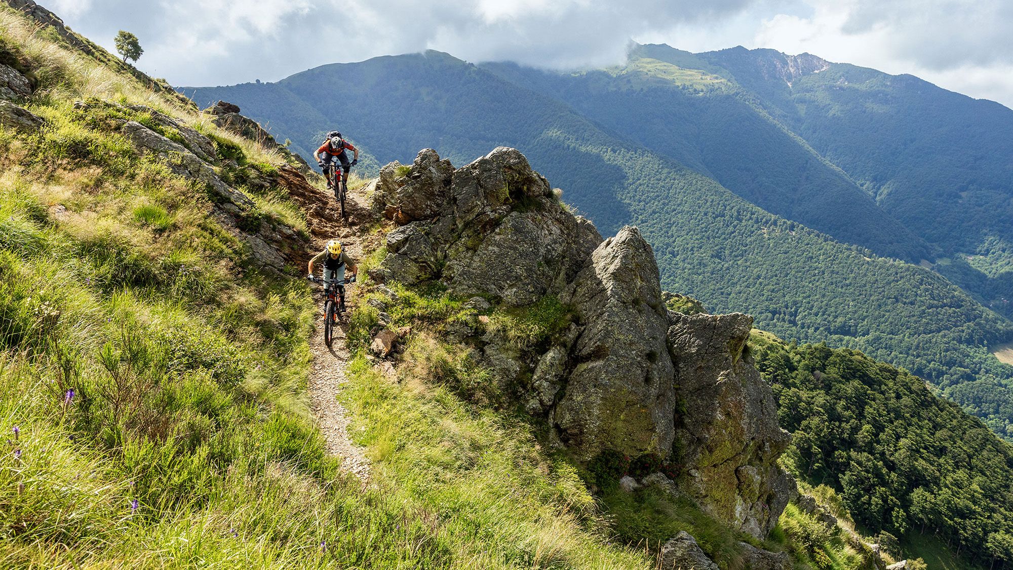 Zwei Mountainbiker auf einem Trail